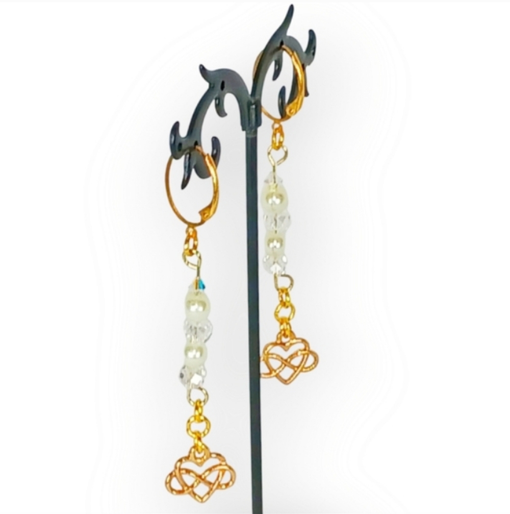 Gold Dangle Drop Earrings with Heart Infinity Symbol Lovecore Coquette Soft Girl